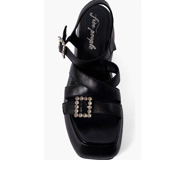 Free People Brooklyn US 7.5 Shoes Black Leather Ankle Strap Platform Sandals - Picture 15 of 16